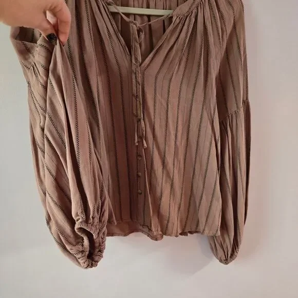 Mine Mauve Striped Blouse with Button Accents - Picture 2 of 4
